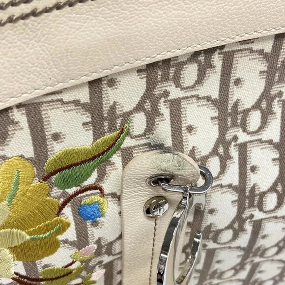Auth DIOR/ChristianDior Flower,Trotter - Cream Dark Brown Multi Canvas Leather - Picture 12 of 16